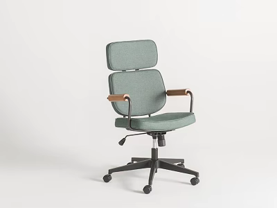 Modern Office Chair With Fabric Upholstery Wooden Armrests And Rolling Casters 3d model