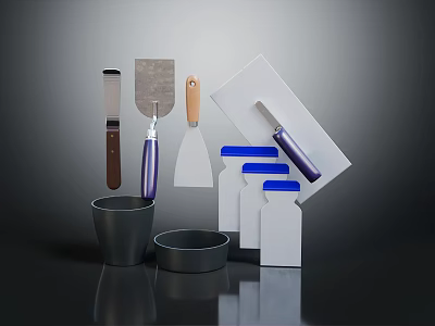 Hardware Tools Including Spatulas Scrapers And Containers In Various Colors And Materials For Renovation Projects 3d model