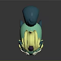 Cute Creature Character With Green Body Yellow Mane Purple Horn Blue Tail Sticking Tongue