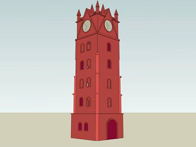 Tall Red Clock Tower With Spires Windows And Arched Doorway Exterior 3d model