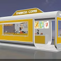 Starbucks Coffee Interactive Area With Yellow Umbrellas Outdoor Seating Female Customers And Kiosk Structure