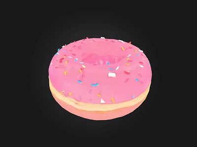 Delicious Pink Glazed Donut With Colorful Sprinkles On Black Background 3d model