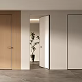 Modern Swing Doors With Wooden White Panels Black Frames And Open View