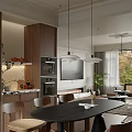 Cozy Living Dining Room With Large Window Autumn View Framed Paintings And Beige Sofa