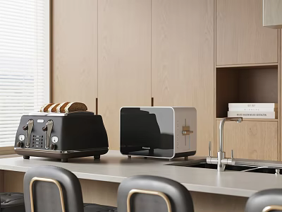 Modern Kitchen Interior Design Featuring Sleek Countertop And Stylish Toaster Appliances 3d model