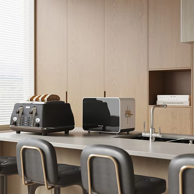 Modern Kitchen Interior Design Featuring Sleek Countertop And Stylish Toaster Appliances 3d model