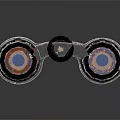 Commercial Equipment Vintage Binoculars Featuring Metal Parts Red Barrels Blue Lenses and Reflective Surface