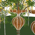 Artistic Tree Shaped Structures With Wooden Frames And White Lines Amid Green Trees 3d model