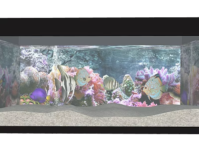Vibrant Aquarium Tank With Colorful Tropical Fish And Coral Reef Landscape 3d model