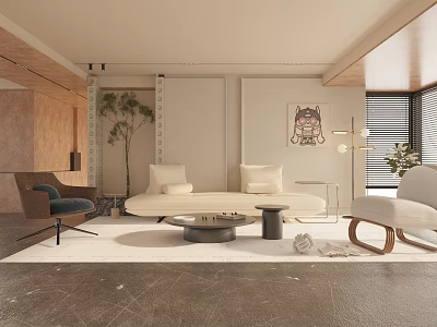 Modern Living Dining Room Interior With Sofa Coffee Table Plant And Decorative Artwork 3d model