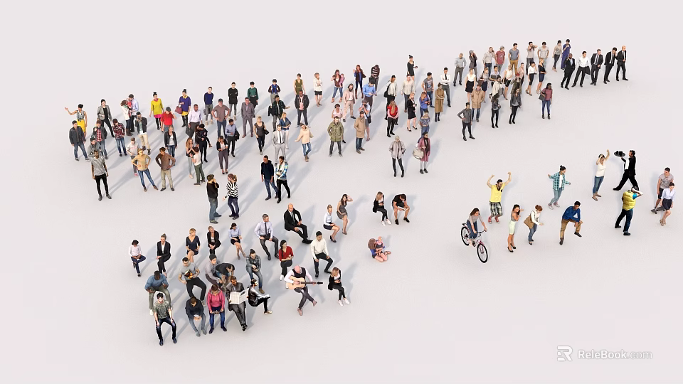 Group of People Standing Sitting and Interacting in Open Space Scene 3d model 