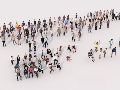 Group of People Standing Sitting and Interacting in Open Space Scene 3d model