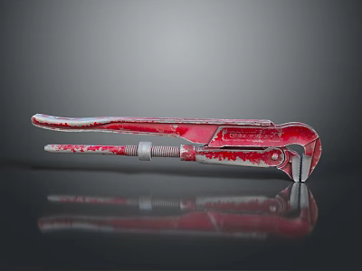 Red Metal Pipe Wrench With Reflection On Grey Gradient Background Surface 3d model