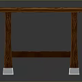 Long Wooden Table With Textured Surface And Metal Leg Bases Design