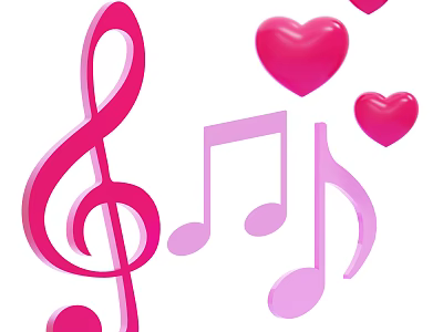 Pink Musical Notes and Hearts Decorative Ornament Set for Home Decoration 3d model