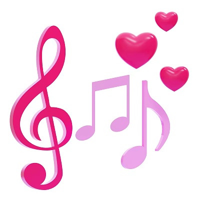 Pink Musical Notes and Hearts Decorative Ornament Set for Home Decoration 3d model