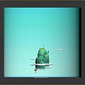 Colorful Cartoon Underwater Scene With Green Rock Formation Red Character Red Balloon And White Clouds