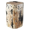 Distressed Wooden Side Table With Cream Black Brown Cracked Texture Design