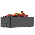Modern Indoor Fireplace With Burning Logs And Red Embers In Black Design