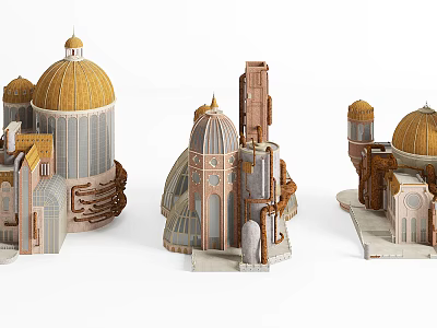 Ancient Architecture Models Featuring Golden Domes Arched Structures Towers And Intricate Details 3d model