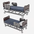 Medical Beds With Mobile Wheels Side Rails Blue Mattresses And Wooden Headboards