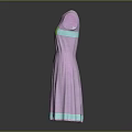Sleeveless Pink Striped Dress With Light Blue Waistband Green Pocket And Light Blue Hem