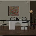 Elegant Dining Table Set With Colorful Wall Art Floor Lamp Chairs And Potted Plant