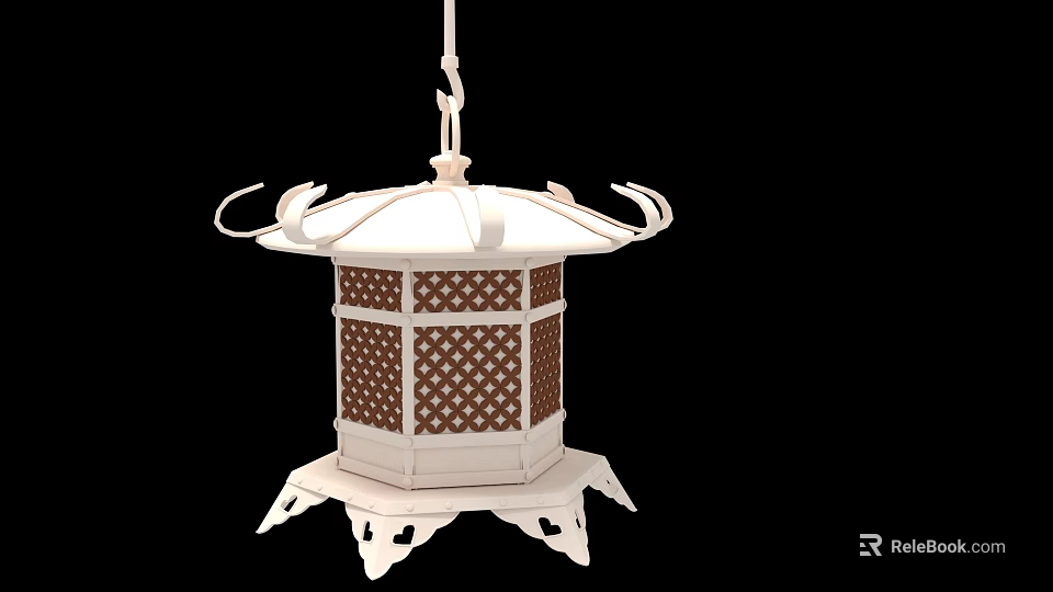 Traditional Ancient Architecture Lantern With Intricate Lattice Design Eave Like Top And Decorative Base 3d model 