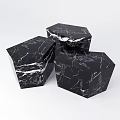 Stylish Three Polygonal Coffee Tables with Black Marble Texture and Geometric Design