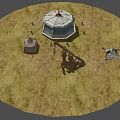 Traditional Yurt And Tents On Grassland With Wooden Structure Setup