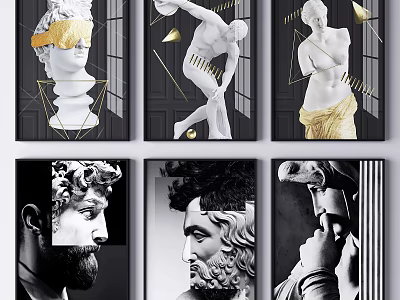 Classical Sculpture Wall Art With Black White And Gold Accent Decorative Paintings 3d model
