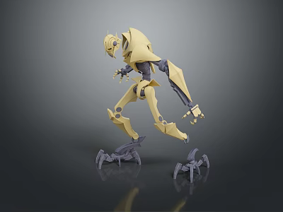 Futuristic Yellow Armored Mechanical Game Movie Character With Sharp Edges And Dynamic Stance 3d model