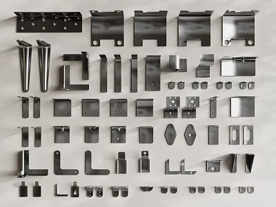 Assorted Hardware Tools Including Brackets Corner Braces Metal Plates And Connectors 3d model