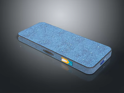 Blue Rectangular Thick Textured Mattress With Comfortable Surface And Label 3d model