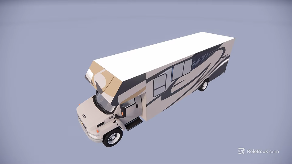 Modern Motorhome Exterior With White Roof Beige Body And Black Stripes 3d model 