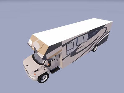 Modern Motorhome Exterior With White Roof Beige Body And Black Stripes 3d model