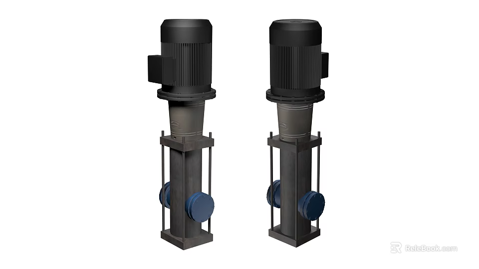 Two Vertical Industrial Equipment Units With Motor Frame And Blue Components 3d model 