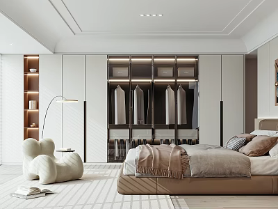 Modern Bedroom Interior Design With Wardrobe Bed Chair And Carpet 3d model