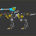 Mechanical Wolf Robot Design With Yellow Blue Black Accents And Back Mounted Gun
