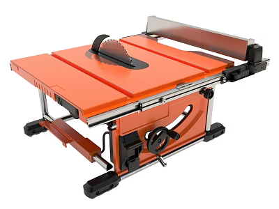Orange Industrial Table Saw With Workbench Surface Adjustable Blade And Sturdy Frame 3d model