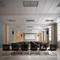 Modern Conference Room Interior Design With Long Table Chairs And Paneled Walls