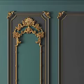 Elegant Dark Wall Paneling With Intricate Gold Carvings And Decorative Accents