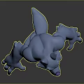 Blue Muscular Wolf Like Creature 3D Character With Yellow Eyes And Purple Nose Standing