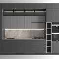 Modern Kitchen Furniture Interior With Grey Cabinets Marble Countertop Built In Appliances And Strip Lighting