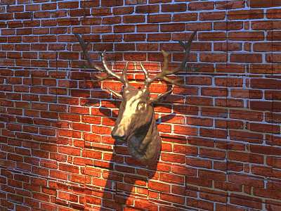 Stylish Animal Wall Decor Featuring Realistic Deer Head Mounted On Red Brick Wall 3d model