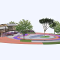 Vibrant Urban Park Design Featuring Round Plaza Trees And Colored Paved Areas