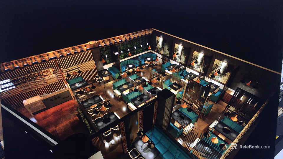 Modern Restaurant Interior Featuring Spacious Layout Wooden Tables And Warm Lighting 3d model 