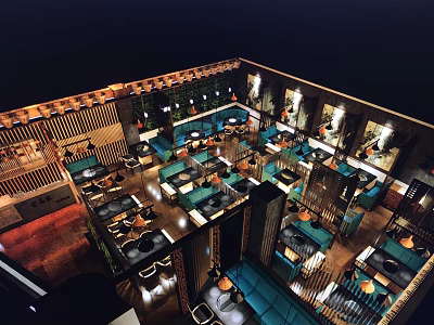 Modern Restaurant Interior Featuring Spacious Layout Wooden Tables And Warm Lighting 3d model