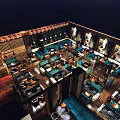 Modern Restaurant Interior Featuring Spacious Layout Wooden Tables And Warm Lighting 3d model