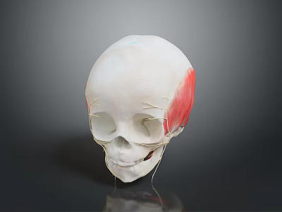Human Skull Anatomical Model With Red Muscle Structure And Educational Medical Features 3d model